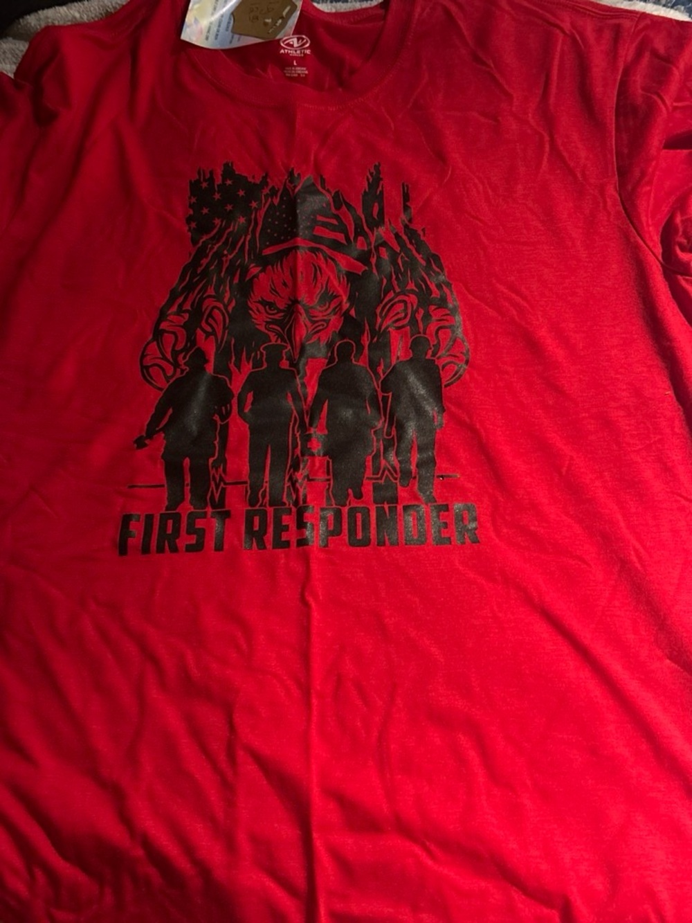 Athletic Works Red Short Sleeve Tee with Black First Responder Graphic